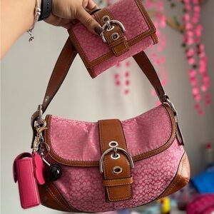 Pink and Brown Designer Shoulder Bag Set